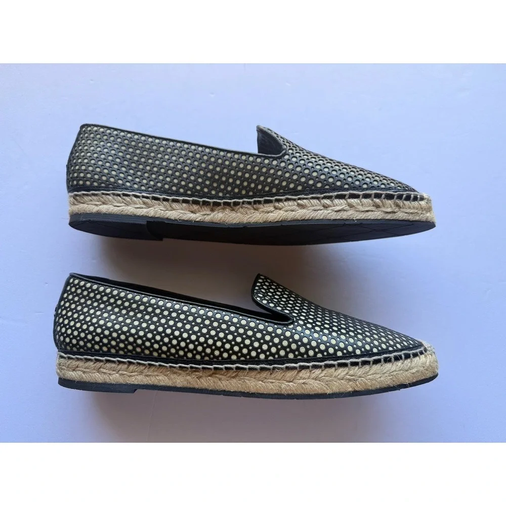 Moncler Black Tan Perforated Leather Espadrille Loafers Flats EU 40 US 9 Luxury